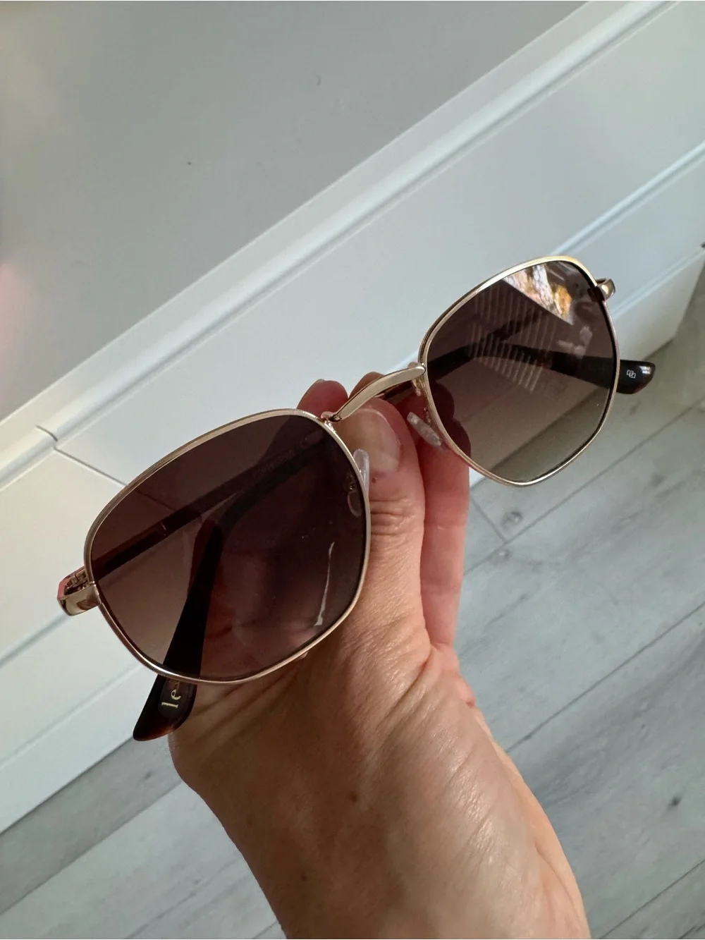 Gold Frame Sunglasses with Brown Gradient Lenses - Women's Fashion